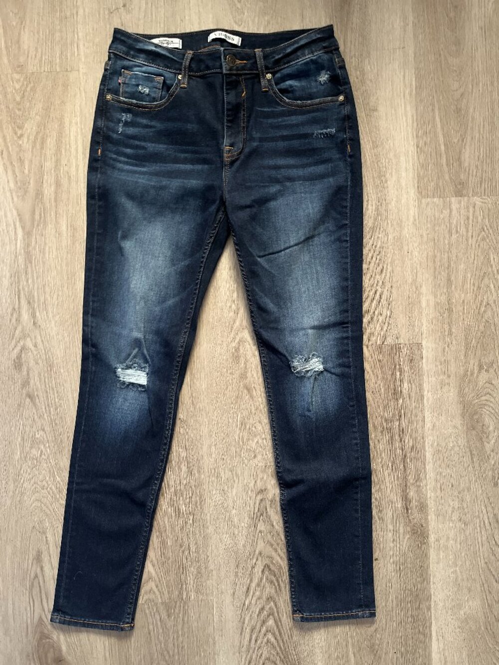 Vigoss Thompson Tomboy Dark Wash Distressed Straight Leg Jeans Size 28